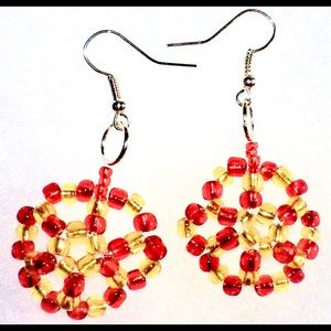 Red and Gold Beaded Earrings